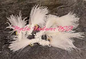 10ct 1/32th oz Marabou Jigs WHITE Crappie Panfish Bass Walleye FREE SHIP - Picture 1 of 3