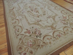 4x6 French Aubusson Oriental Rug wool Brown Beige Green Pink - Picture 1 of 12