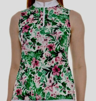 Tommy Bahama Womens Shirt Small Golf Tennis Pickle Ball Green Floral Sleeveless - Image 1 of 4