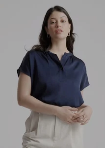 Blusa con mangas Dolman de seda elástica lavable Quince, azul marino talla XL - Imagen 1 de 8