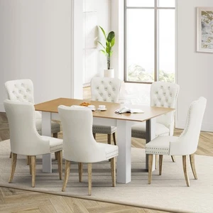 Oikiture 160cm Extendable Dining Table with 6PCS Dining Chairs Velvet Beige - Picture 1 of 10