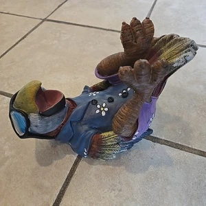 DESIGN TOSCANA BUDDY TROPICAL TIKI PARROT BEER/WINE BOTTLE HOLDER STATUE 10" - Picture 1 of 10