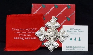 VINTAGE 1997 REED & BARTON argento sterling croce di Natale ornamento con scatola e borsa - Foto 1 di 4