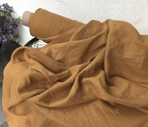 Ocher Dark Sand Tawny Linen Fabric by the Yard Apparel, Drapery & Home Décor - Picture 1 of 59
