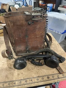 Vintage 1945 US ARMY EE-8-A Field Telephone w/ TS-9-R Handset, Leather Case WWII - Picture 1 of 15