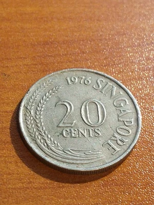 Singapore 20 Cents 1976 Die Crack Error Vintage Coin Early Issue Marlin Wheat - Image 1 of 2