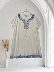 Abito donna Skies Are blu taglia XL ricamato cravatta collo estivo boho resort - Foto 1 di 22