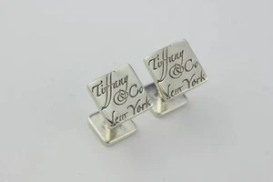 Tiffany & Co Notes Cufflinks Cuff Link T Logo Plate Sterling Silver 925 Square - Picture 1 of 5