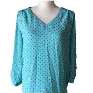 Alice Blue Polka Dot Blouse Teal V-Neck Long Sleeve Top Stitch Fix Sz Sm Sleeves - Picture 1 of 8