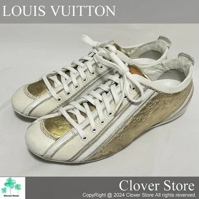 Louis Vuitton Monograma Zapatillas Oro Blanco Cuero Talla EU 34.5 US 5.25 UK 4 - Imagen 1 de 4