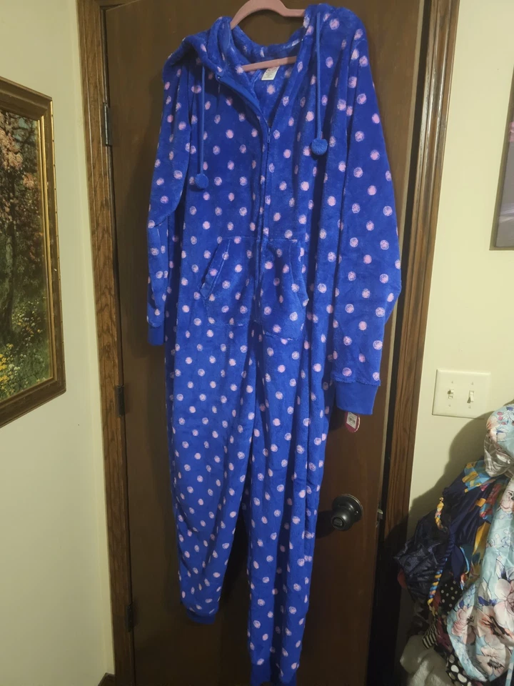 Plus Size So Intimates Polka Dot One Piece Pajama With Hoodie Size 2X - Image 1 of 4