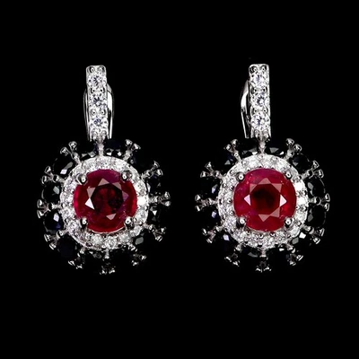 925 Sterling Silver Earrings Round Ruby 5mm Spinel Natural Gemstone Jewelry - Image 1 of 4