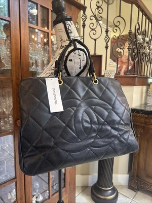 RARE CHANEL Black Quilted Caviar CC  Timeless XL Zip Shopper Tote Gold Hardware - Image 1 of 4