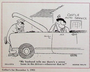 George Wolfe Cartoonist Comic Panel Print 1951 My Husband Tells Me Screw Loose - Picture 1 of 2