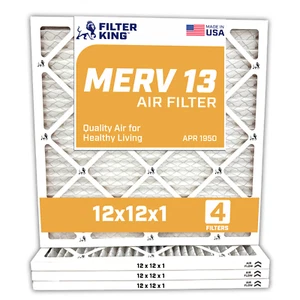 Filter King 12x12x1 Air Filter 4-PACK MERV 13 Actual Size 11.5 x 11.5 x .75" - Picture 1 of 5