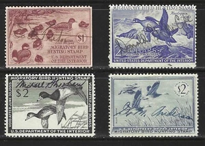 SELLOS DE EE. UU. #RW8, 19, 21, 22 — (4) SELLOS DE PERMISO DE CAZA (PATO) -- 1941 -- USADOS - Imagen 1 de 2