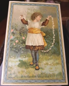 Augusta Me. R W Soule store 1880 trade card girl skipping Greetings 4x6" - Picture 1 of 5