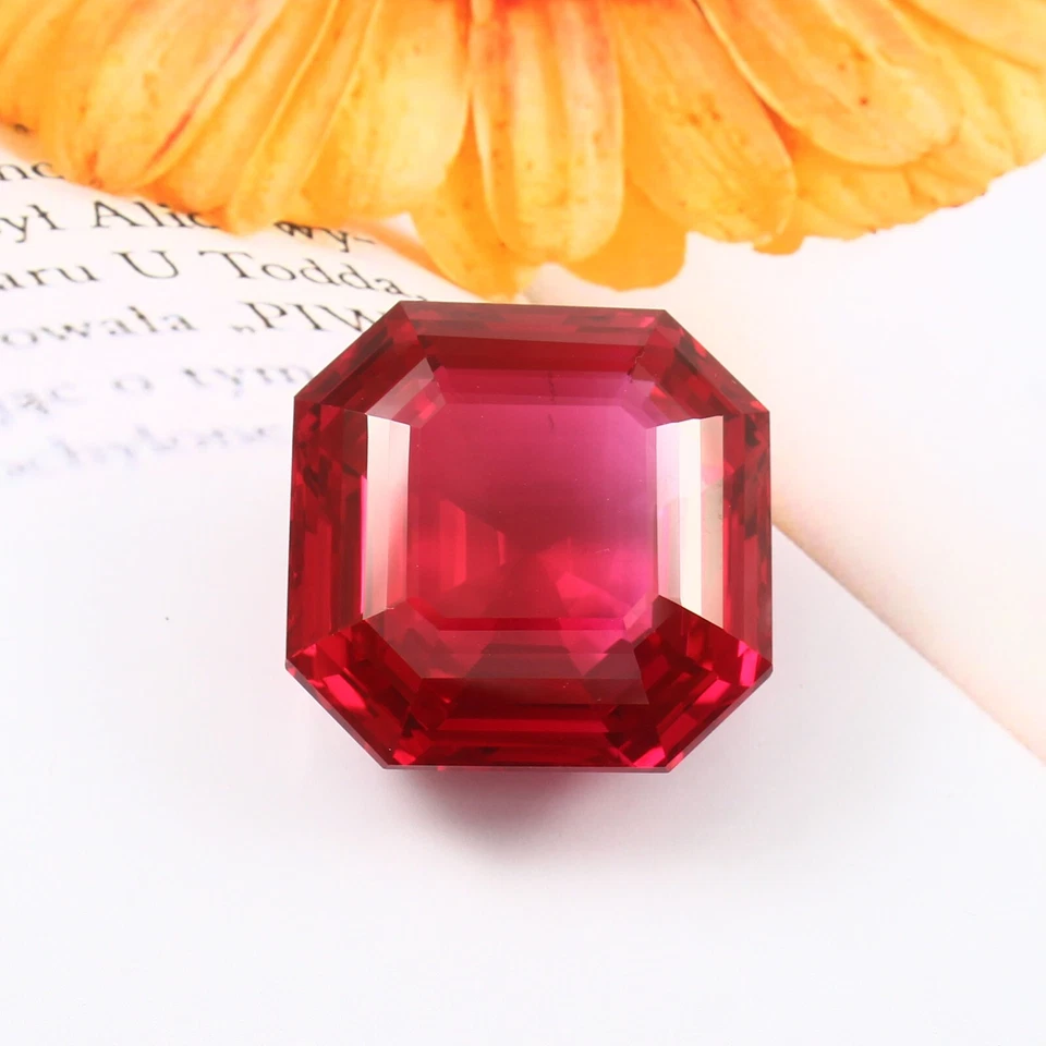 AAA Natural Flawless Museum Grade Burma Ruby Loose Gemstone Asscher Cut 25x25 MM - Image 1 of 4