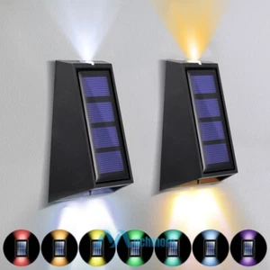 Solar LED Wall Lights Up & Down Lamp Outdoor Waterproof Garden Fence Yard Decor - Picture 1 of 48