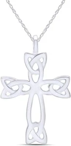 Celtic Cross Pendant 18" Necklace 14K Gold Plated 925 Sterling Silver - Picture 1 of 8