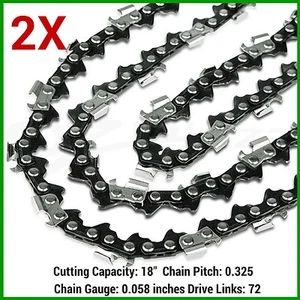 2X 18" CHAINS 325 72DL 058 Fit Yard Force 55cc Chainsaw 18" Model GS A46-AU - Picture 1 of 3