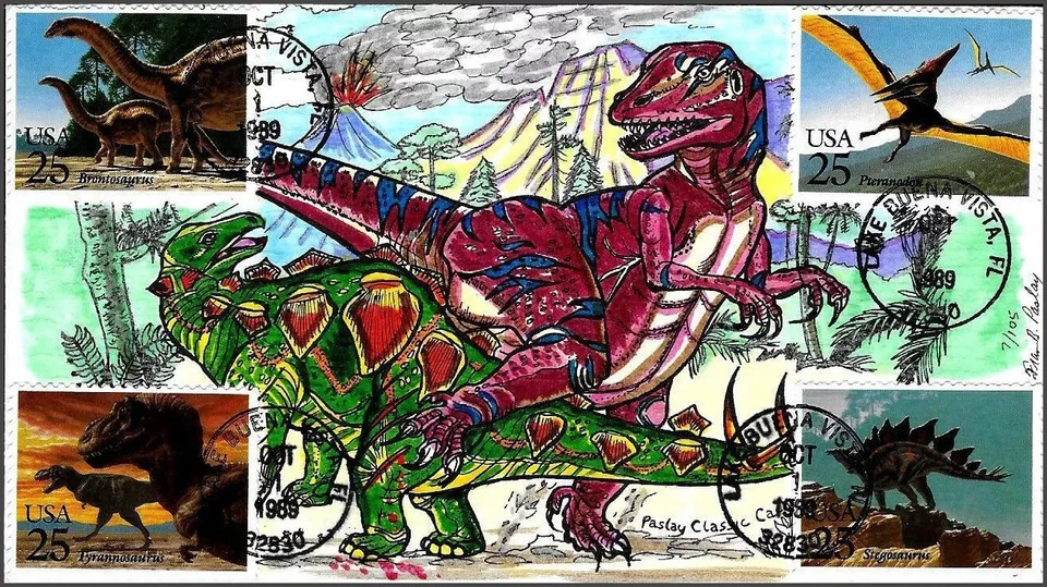 2422-5 25c Stamp (1989) THE PREHISTORIC DINOSAUR FDC by paslay - Image 1 of 1