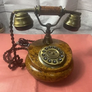 Vintage Sitel Horchow Rotary Brown Marble Faux Push Button Telephone Italy - Picture 1 of 4