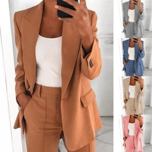Women's Slim Casual Suit Blazer Coat Jacket OL Office Work Long Sleeve Outwear - Picture 1 of 19