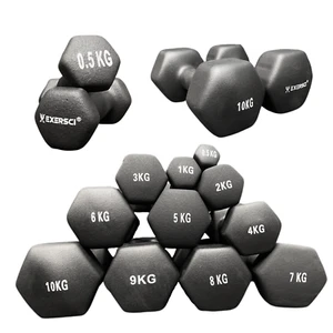 Exersci Black Neoprene Dumbbells 0.5-10kg Weights Pair Fitness Yoga Gym Dumbbell - Picture 1 of 24