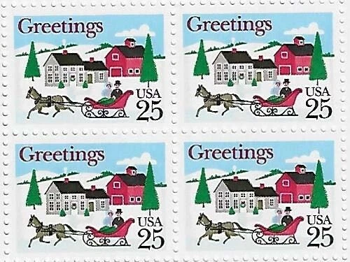 US Christmas Greetings 25c Stamp Block of 4 Scott #2400 - Image 1 of 1