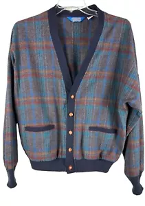 Pendleton Cardigan 100% Virgin Wool Blue Plaid Sweater Men’s Sz L Grandpa Dad - Picture 1 of 8