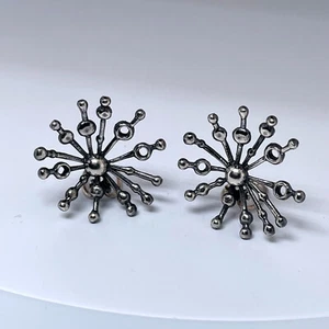 Finnish 1960s Modernist Silver Earrings Sputnik Clip On Earrings Modernist - Bild 1 von 6