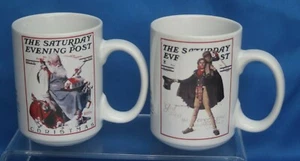 Two Saturday Evening Post Christmas Mugs Norman Rockwell 2002 Collection Santa - Picture 1 of 4