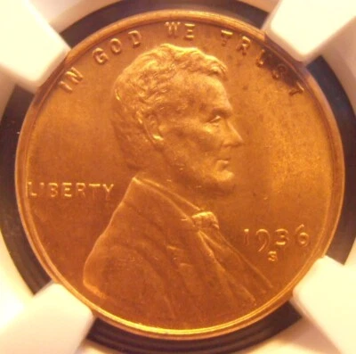 1936 S Lincoln Cent, NGC Certified MS 65 RB   (36SN70) - Image 1 of 4