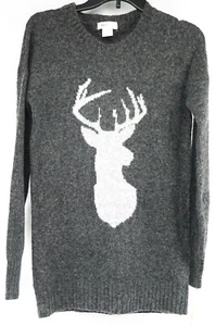 Womens Gray Pullover Sweater with Cream Reindeer Silhouette Size XS Yes Lola - Picture 1 of 6