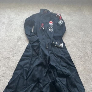 Red Balls on Fire Vintage Denim Trench Coat Goth Emo M Made in Los Angeles USA - Picture 1 of 10