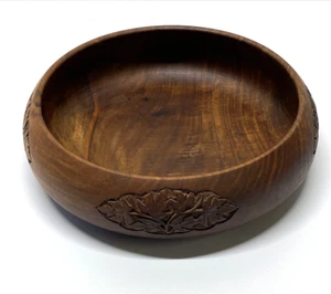 "Tazón de madera poco profunda de colección 8 1/2"" x 2 3/4"" tallado a mano hojas de uva hiedra talladas a mano ¡BONITAS! - Imagen 1 de 16