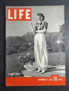 Life Magazine - November 13, 1939 - Claudette Colbert cover - Great condition! - Picture 1 of 5