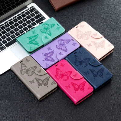 For iPhone X 11 12 14 Pro Max Leather Flip Stand Two Butterflies Card Phone Case - Image 1 of 4
