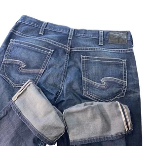 Silver Jeans Gordie Relaxed Fit Men 38x30 Dark Wash Cowboy Whiskers Loose Preppy - Picture 1 of 14