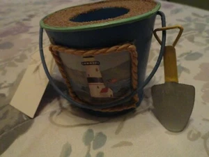 New Nantucket Home Blue Nautical Sand Bucket Pail w/Shovel Tealight Holder - Picture 1 of 3