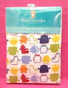 Tiddliwinks Crib Sheet White with Colorful Monster Silhouettes NIP! - Picture 1 of 1