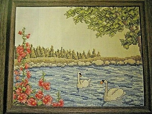 Cross Stitch "SUMMERSCAPE" pattern ~ swans, lake, pond, flowers - Picture 1 of 1