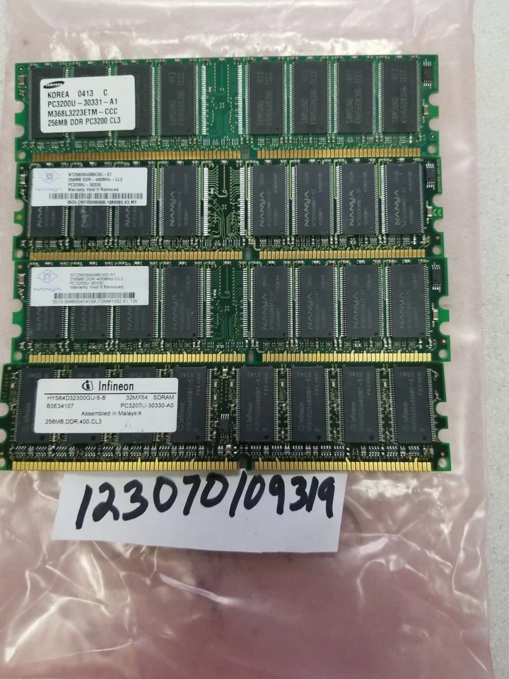 1GB 4X 256MB PC DDR DDR1 PC3200 DDR-400 3200 400MHZ 184PIN NON-ECC INTEL PC 32X8 - Image 1 of 1