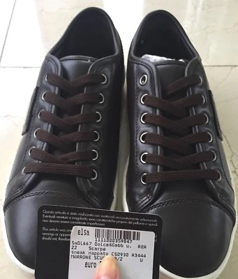 Zapatos Deportivos Dolce Gabbana Para Hombre Logo Con Cordones Cuero Marrón Talla 6 Foto 1 de 4