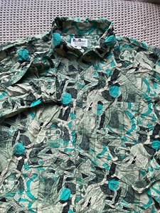 Silk Violet men's vintage washes silk button down shirt print green szLarge - Picture 1 of 10