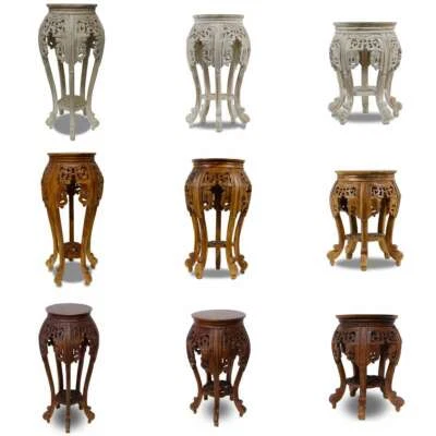 Rundhocker Blumenhocker Beistelltisch Nachttisch Teak Holz Hocker Barock Massiv - Bild 1 von 4