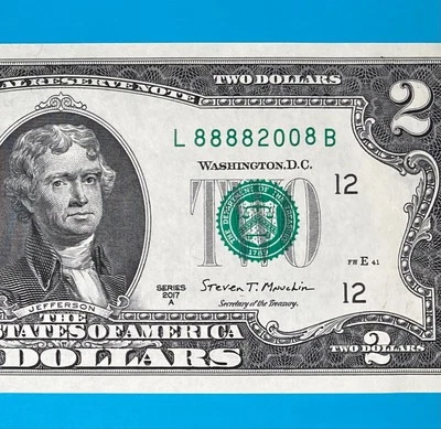 LUCKY Year 2008 (L 88882008 B) $2 Two Dollar Bill 2017A Series *UNC* - Image 1 of 4