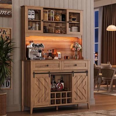 Armario de Bar Farmhosue 72" con Puerta Corredera de Granero, Gran Cocina Buffet con H... Foto 1 de 4