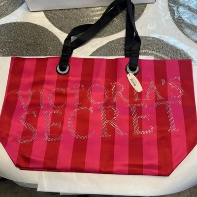 NWT VICTORIA SECRET Womens Large Weekender Tote Bag Rhinestone Logo - Image 1 of 4